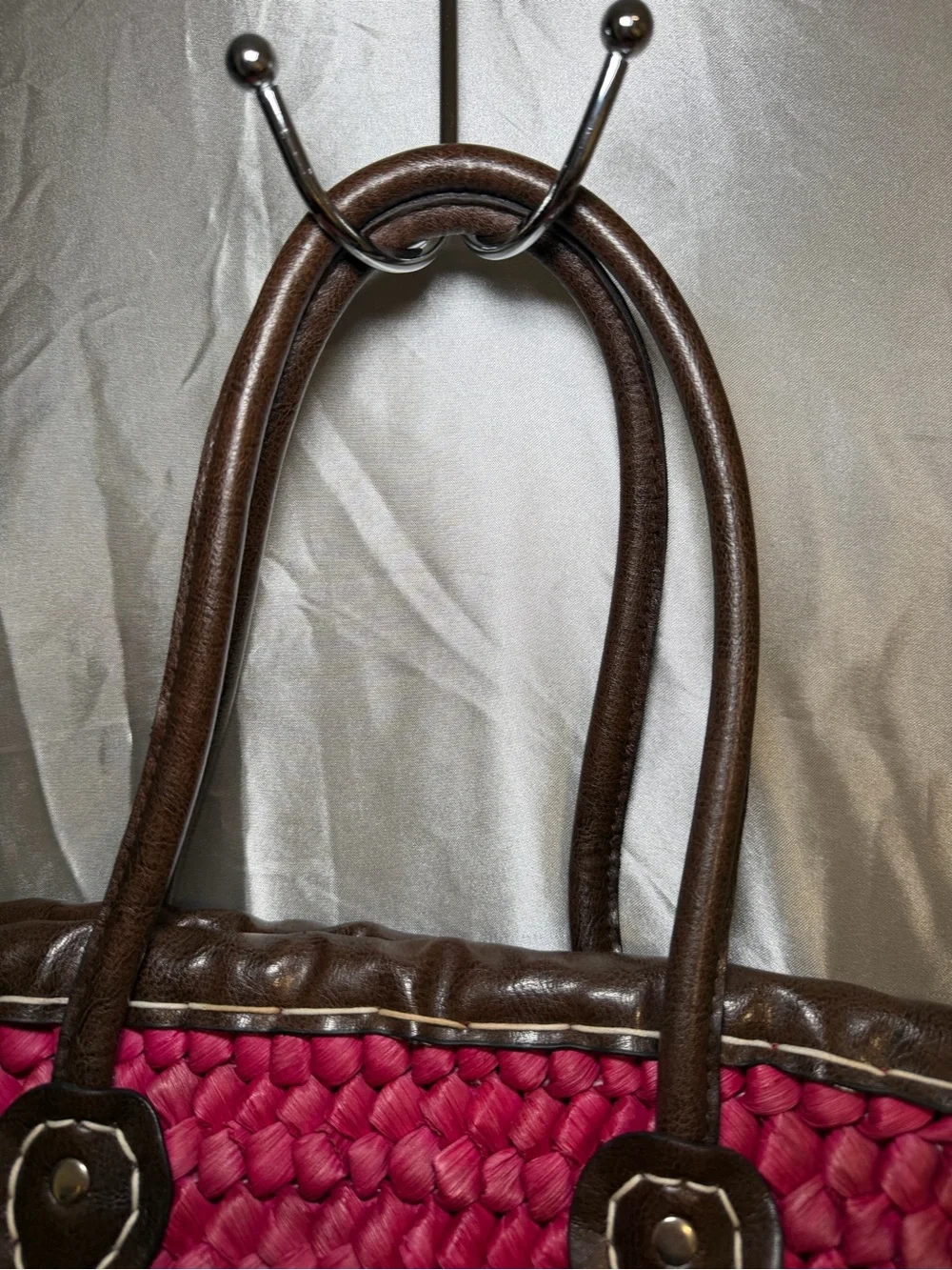 Y2K Limited Edition Hot Pink Woven Straw Basket Tote Bag